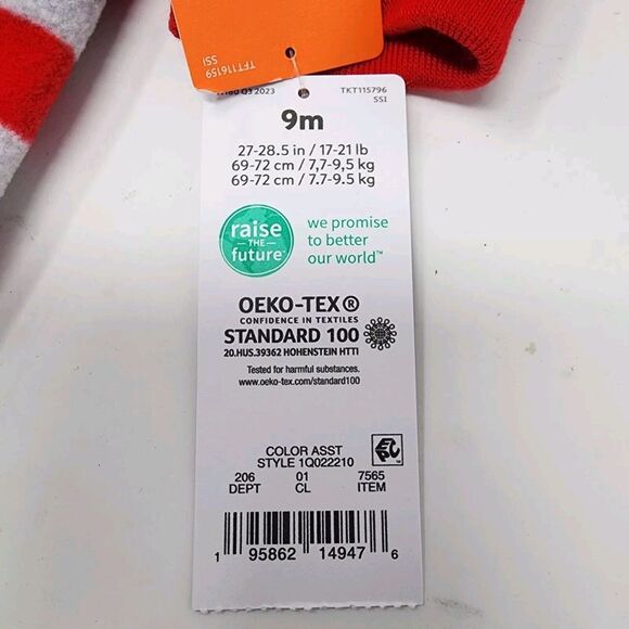 Carter's Just One You 9 Month Unisex Reindeer Striped Fleece Footed Pajama New - Picture 4 of 11